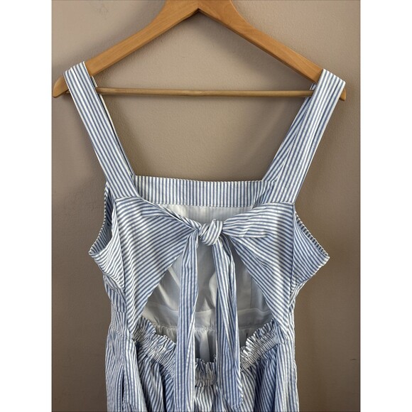 J.Crew Women’s Blue Striped Fit & Flare Dress Size Large Sleeveless Tie Back - Picture 5 of 7